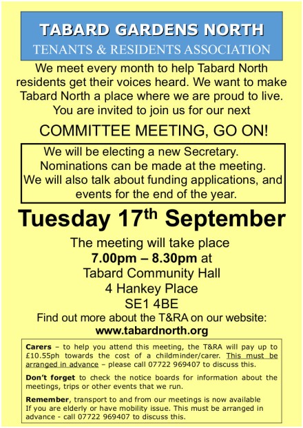 Committee Meeting 17th September 2019